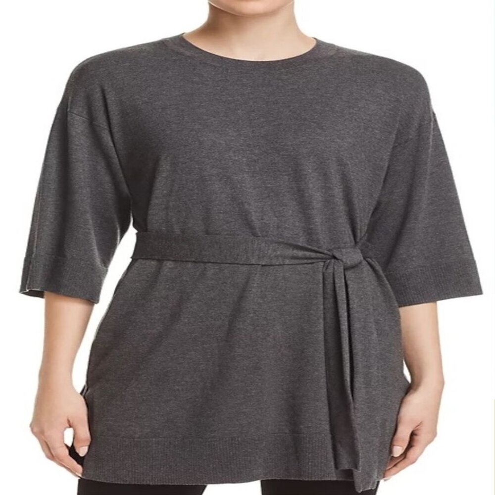 Eileen Fisher Women's Medium Ash Self-Tie Sash Lyocell Blend Tunic Sweater